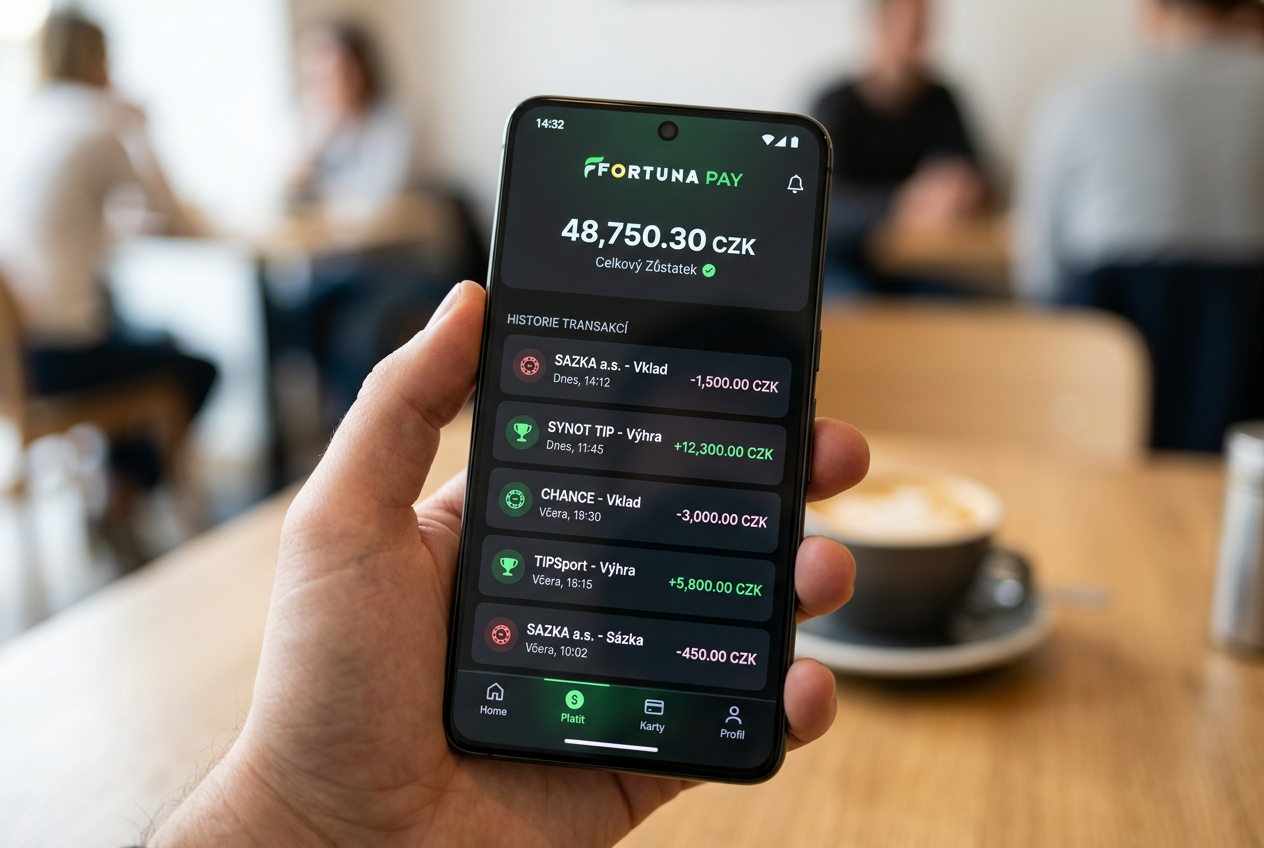 Mobilní aplikace Neteller s grafy transakcí v českých korunách